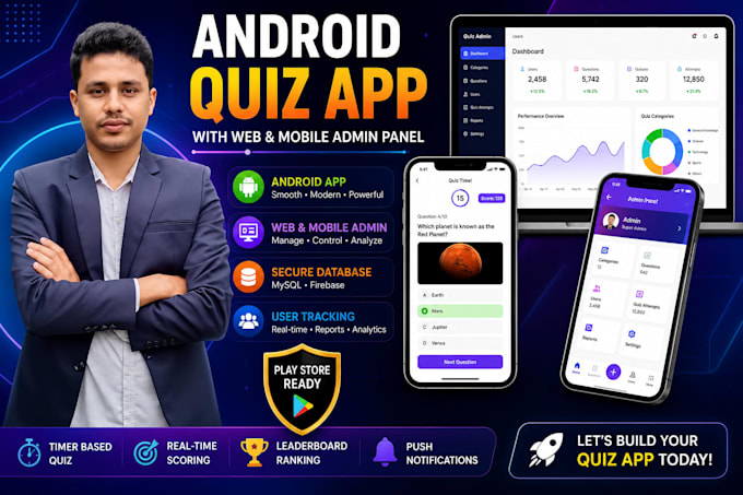 customize android quiz app with web and mobile admin panel