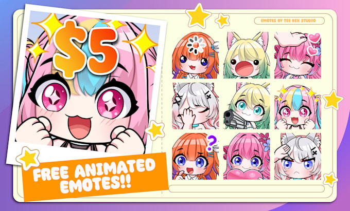 draw twitch emotes, chibi emotes, animated emotes, vtuber model for stream