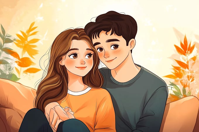 draw a cute cartoon couple portrait