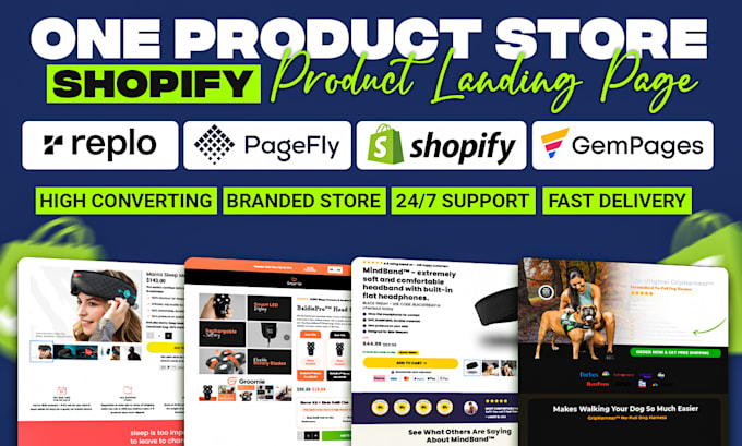 design shopify one product store or landing page by pagefly, replo, gempages