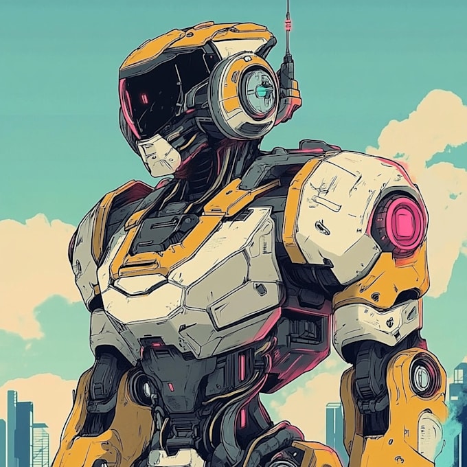 custom futuristic mecha robot character illustration art