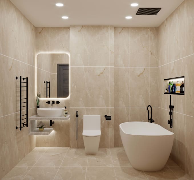 create modern bathroom interior design with 3d rendering