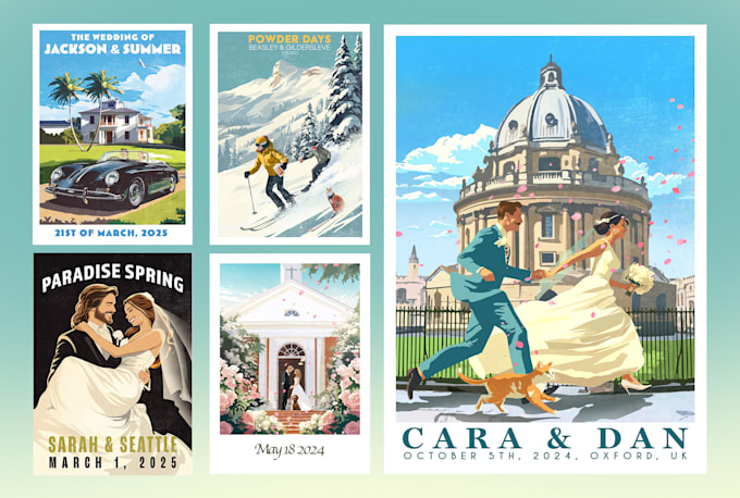 create a vintage wedding illustration poster design