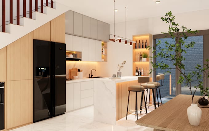 do kitchen interior design and 3d modelling full rendring