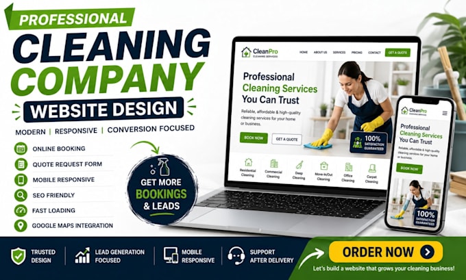 design a cleaning company website for more bookings and customers