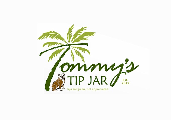 make super bull dog palm tree beach bar logo