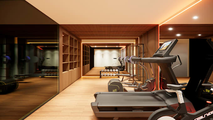 design a modern  3d home gym interior