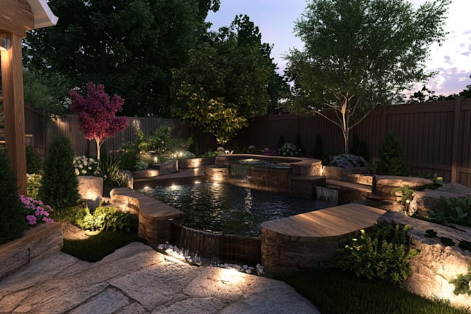 make a exterior and landscape design with renders