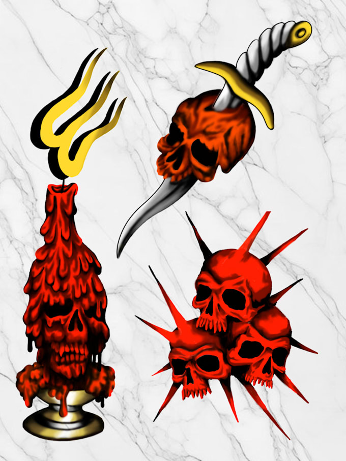 do create a tattoo ilustration flash sheet in colors