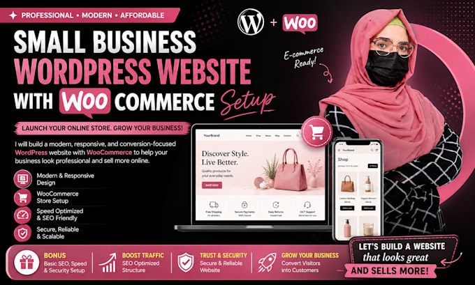 create a small business wordpress website with woocommerce setup