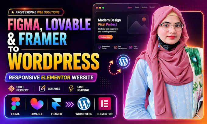 convert figma,lovable,framer or ai website into wordpress elementor