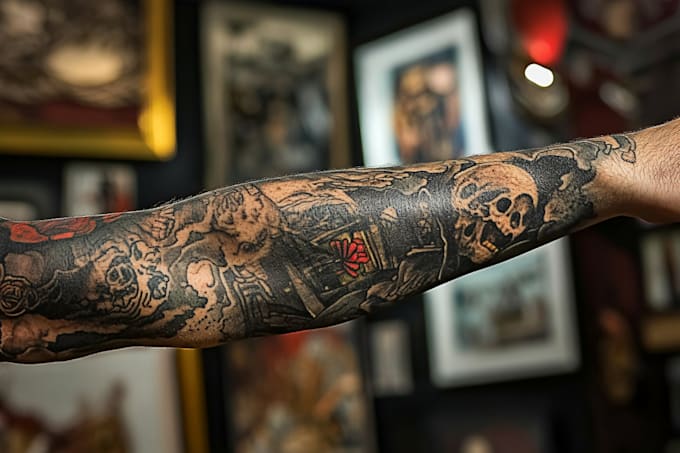 create a full sleeve realistic tattoo design from your concept