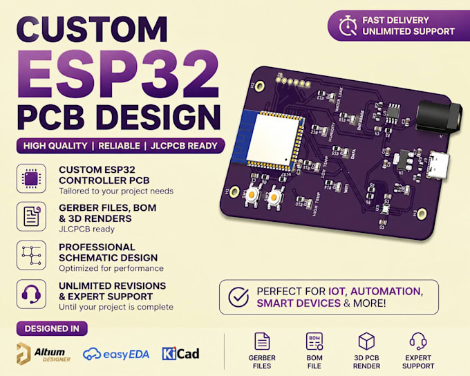 make a custom iot esp32 controller pcb board  design