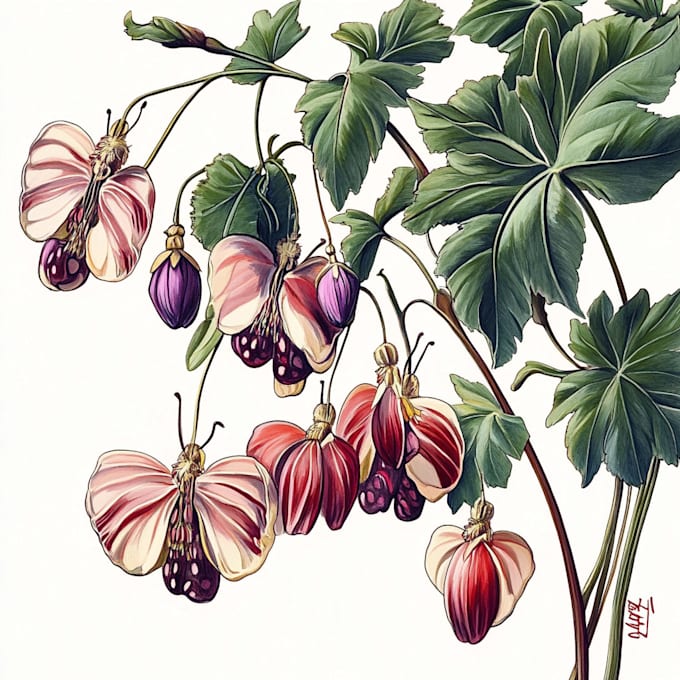 make a  drawn botanical illustration, floral illustration