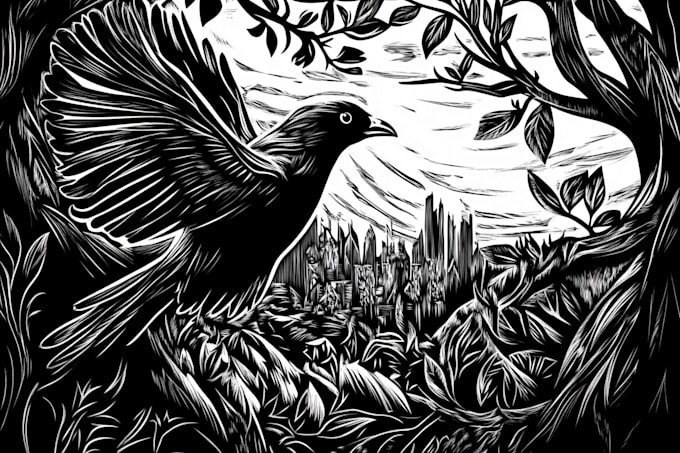 create awesome linocut illustration or linocut imitation