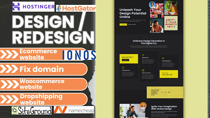design webshop, ecommerce website in hostinger, bluehost, siteground, namecheap