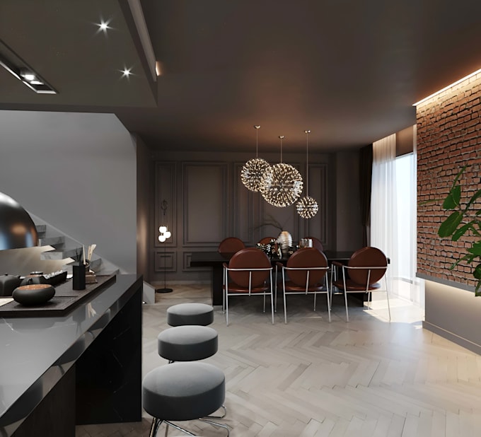 design personalized living room rendering and interior lighting to you request