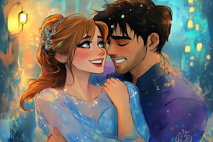 draw couple group portrait in my disney style