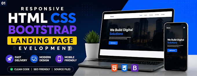 develop a responsive HTML, CSS, bootstrap landing page