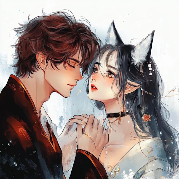 draw your couple character design with anime style