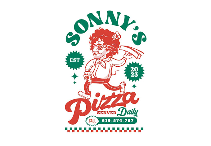 design big hair pizza guy logo
