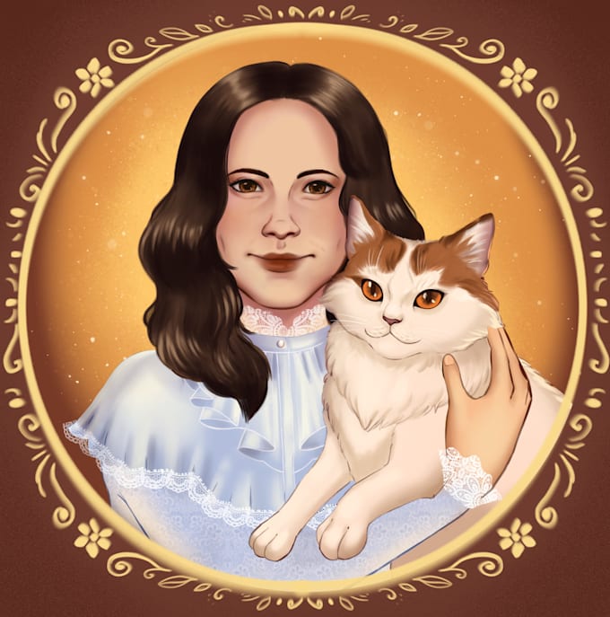 draw pet and owner portrait illustration
