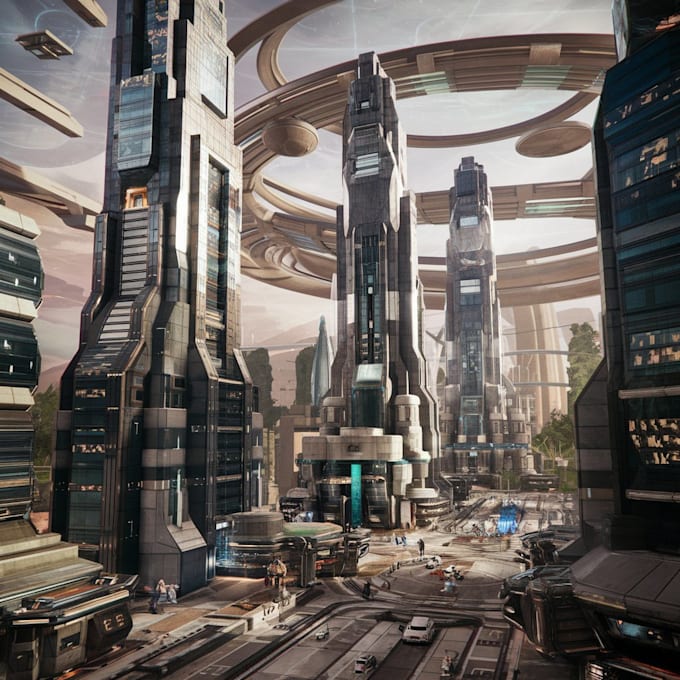 Draw a sci fi and science fiction futuristic city art by Nguabihbou ...