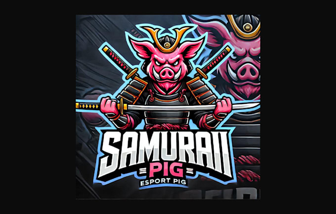 design awesome samurai pig mascot logo with express delivery