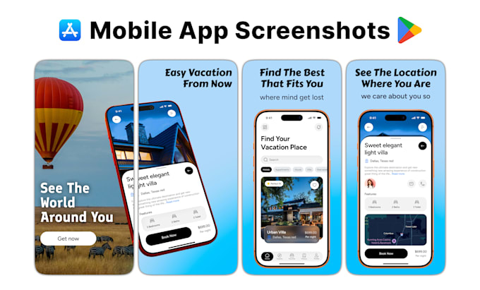 design app store screenshots, play store or app screenshots