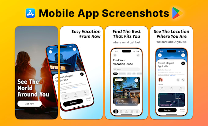 design app store screenshots, play store or app screenshots