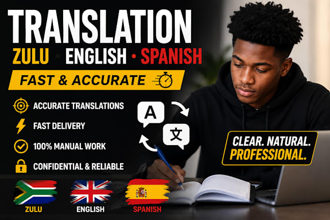 translate zulu, english and spanish fast and accurately