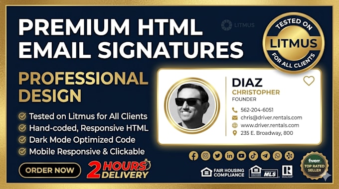 design a professional HTML email signature for gmail, outlook, and apple mail
