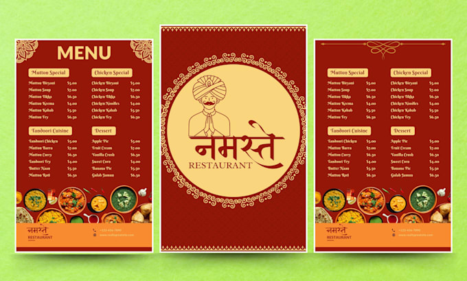 design indian menu and restaurant menu and flyer