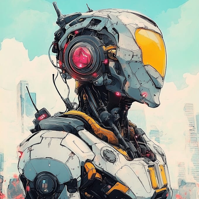 custom futuristic mecha robot character illustration art