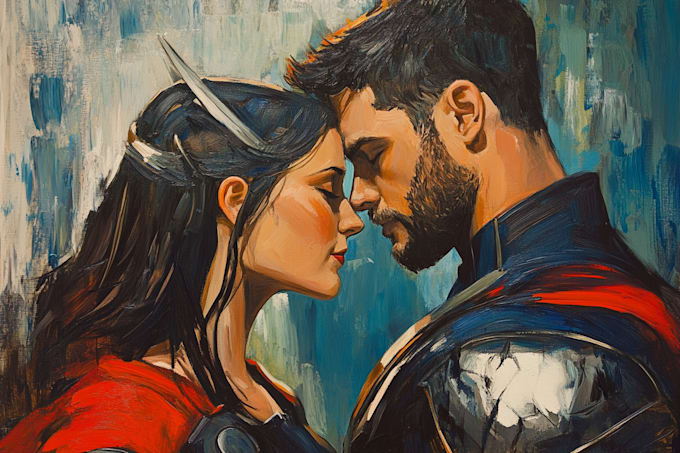 make watercolor super hero couple portrait