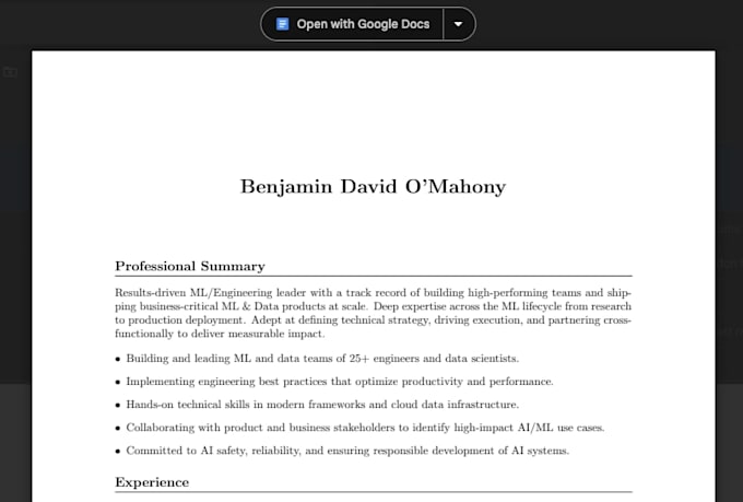 create, review and edit your software engineering CV