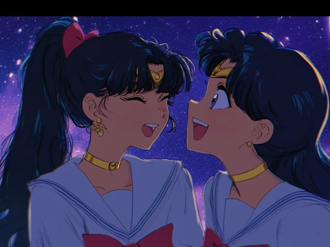 create your character into a retro 90s sailor moon scene style