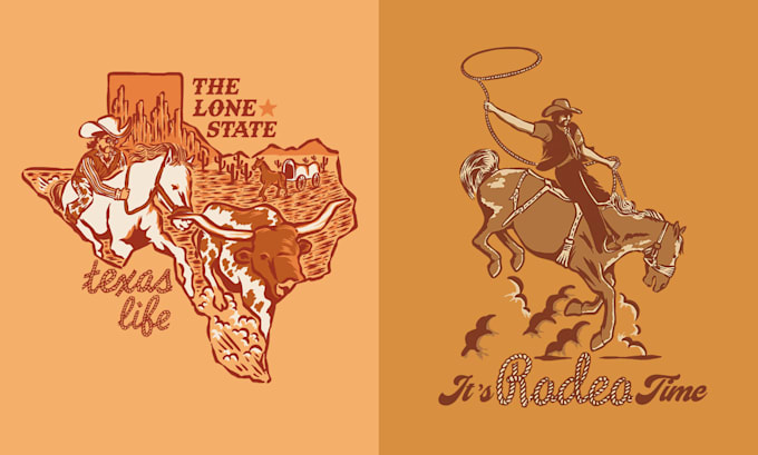 create western vintage hand drawn