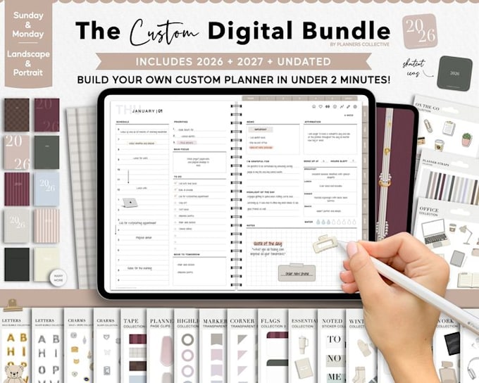 design etsy digital planner, hyperlinked planner, journal design etsy shop setup