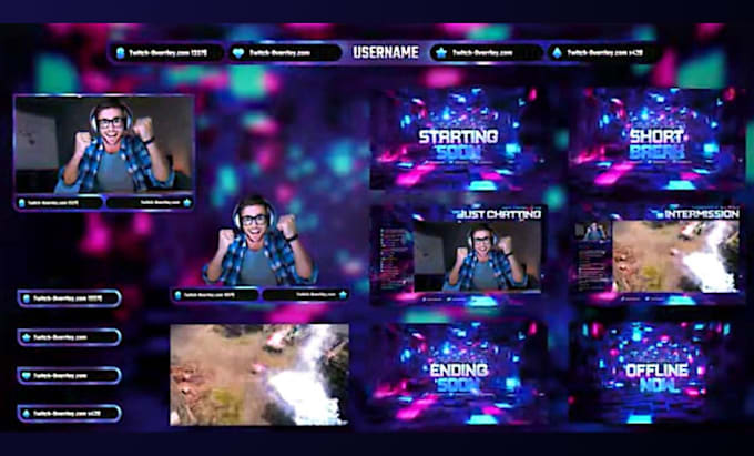 design custom animated twitch stream overlay alerts and pack with templates