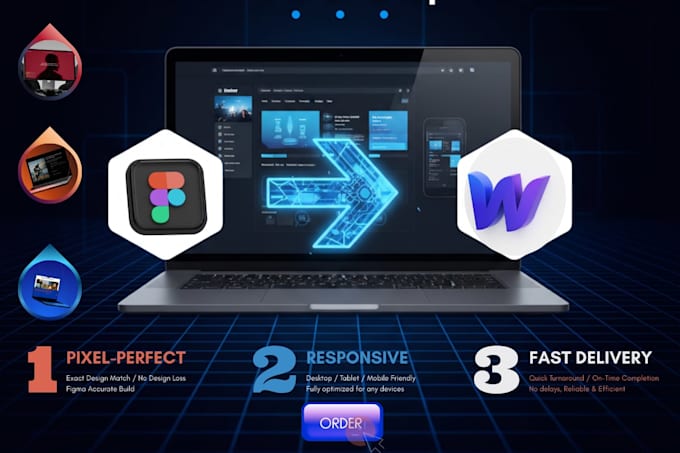 convert your two pages figma design into a responsive webflow website