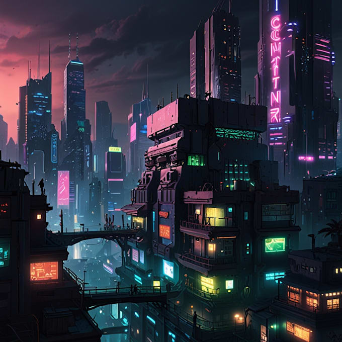 Do cyberpunk futuristic city art by Elizabetillard | Fiverr