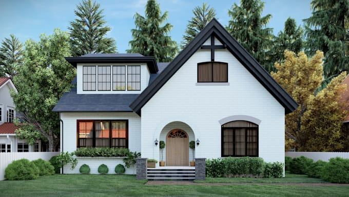 create photorealistic 3d exterior house renders