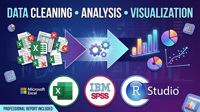 clean, analyze, and visualize data in excel, spss, or r studio