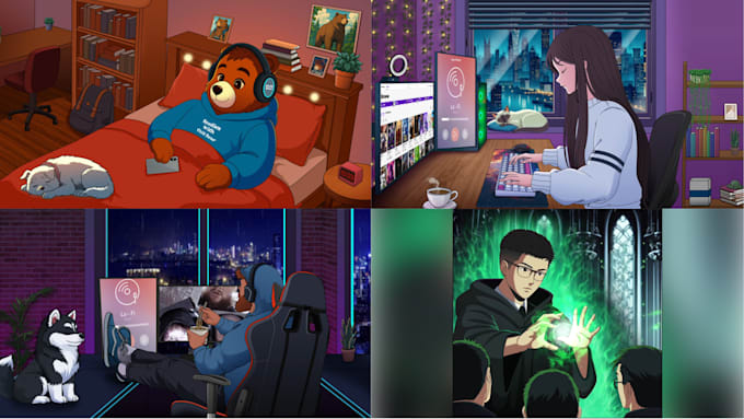 create lofi loop animation illustration and animated gif