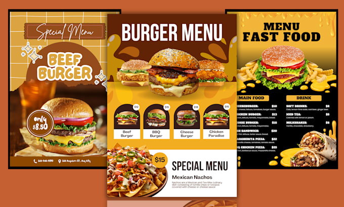 restaurant food menu design, digital and TV screen menu