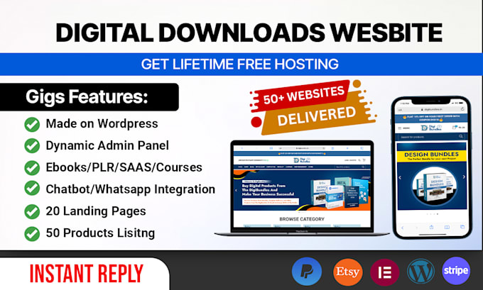 create converting digital downloads store responsive website