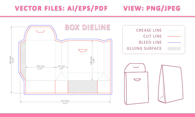 create a die cut line template for a packaging box