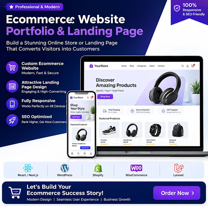 develop e commerce store , portfolio , landing page websites
