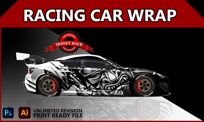 design racing car wrap, itasha wrap, car wrap design, van wrap ,bus wrap design